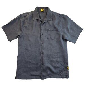 Steve Harvey Celebrity Edition Men's 2XL 100% Linen Shirt Black Short Sleeve EUC